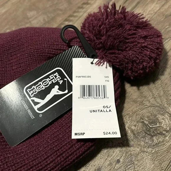 PGA Tour Knit Cuffed Pom Pom Beanie, fleece lined insulated, Burgandy - OSFM - Picture 4 of 6